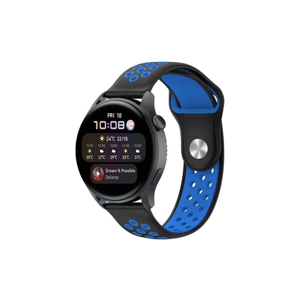 Mey İthalat® Watch 22mm Spor Delikli Kordon - Siyah-Mavi