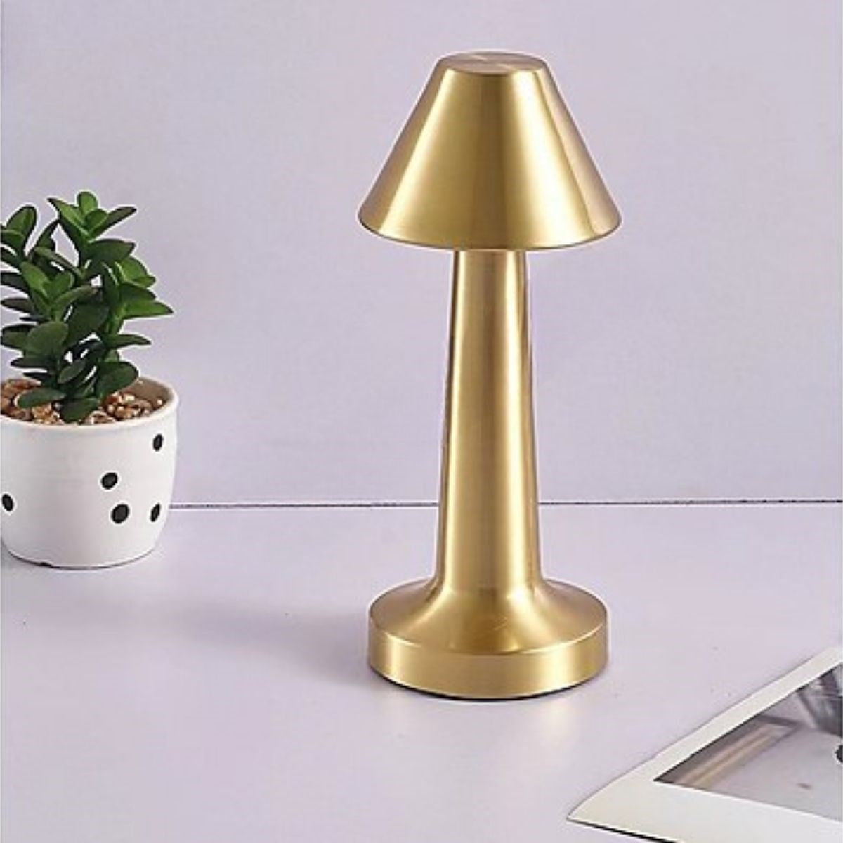 Çatı Model Gold Renk Şarjlı Dokunmatik 3 Renkli LED Masa Lambası