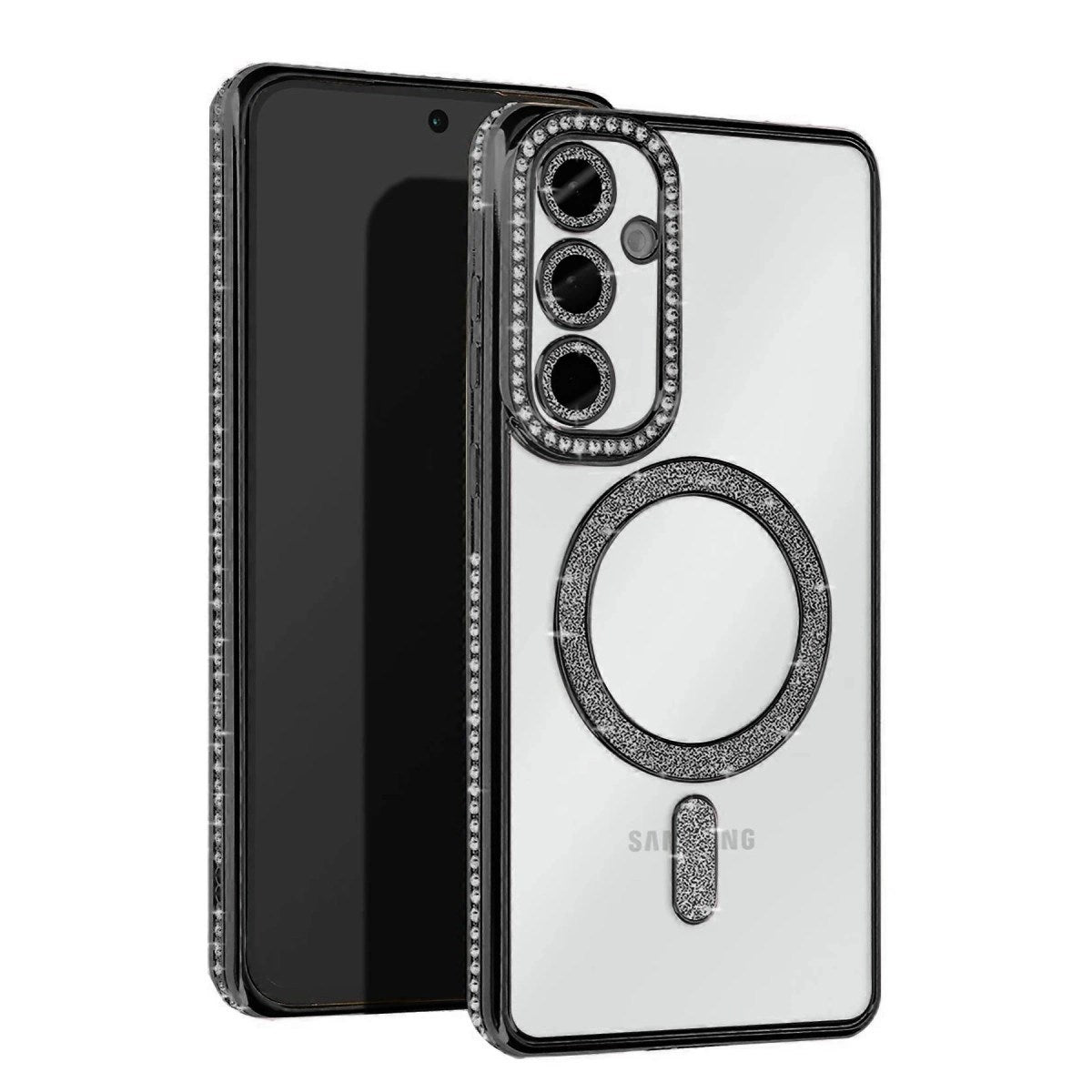 Mey İthalat® Samsung Galaxy A55 5G Joke Simli Magneticsafe Kılıf - Siyah