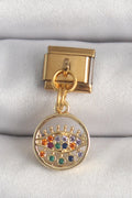 Mey İthalat® 316L Çelik Gold Renk Sallantı Renkli Zirkon Taşlı Göz Model Nomination Charm