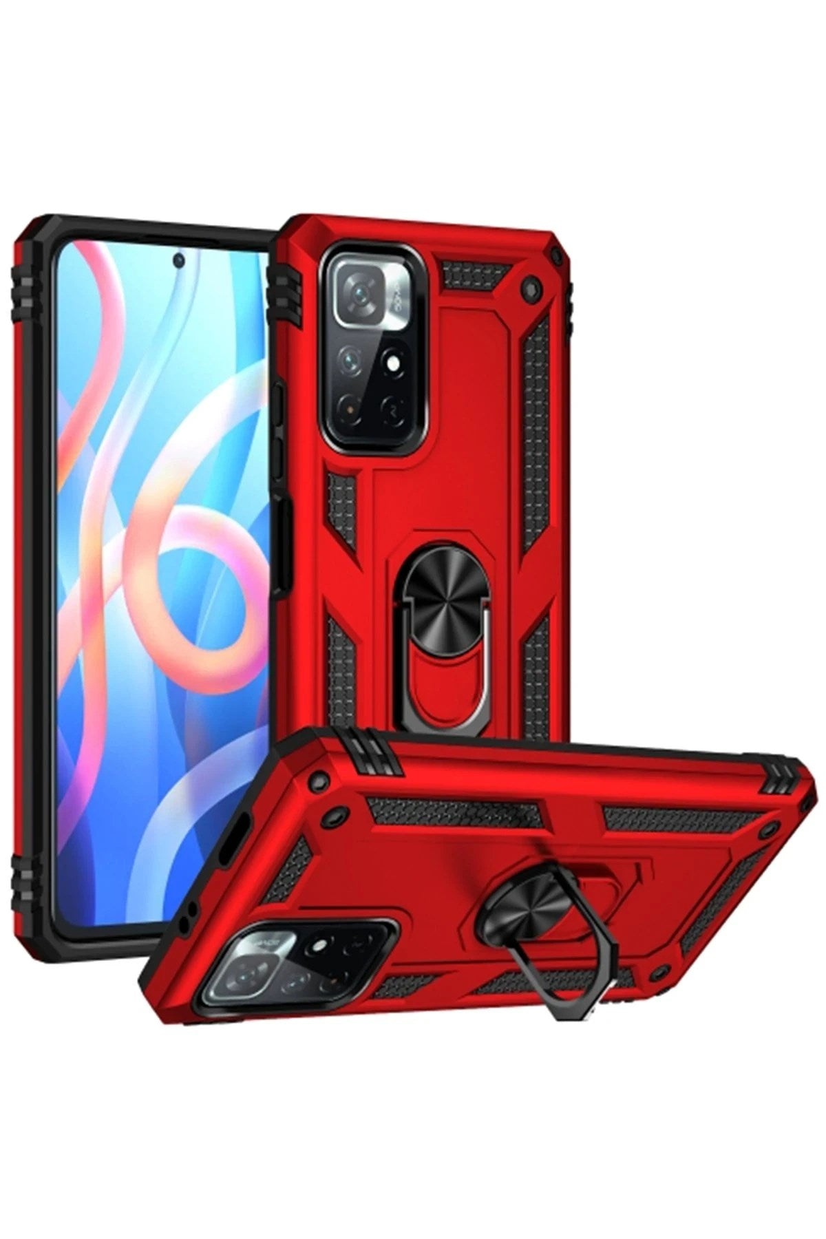 Mey İthalat® Redmi Note 11T Kılıf Sofya Yüzüklü Silikon Kapak - Kırmızı