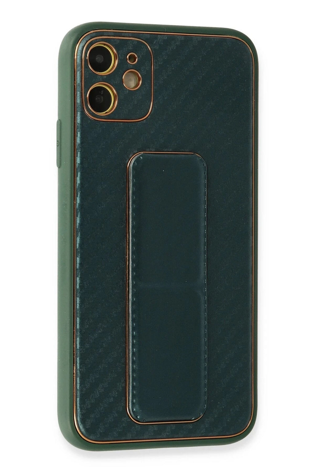 Mey İthalat® iPhone 12 Kılıf Coco Karbon Standlı Kapak - Yeşil