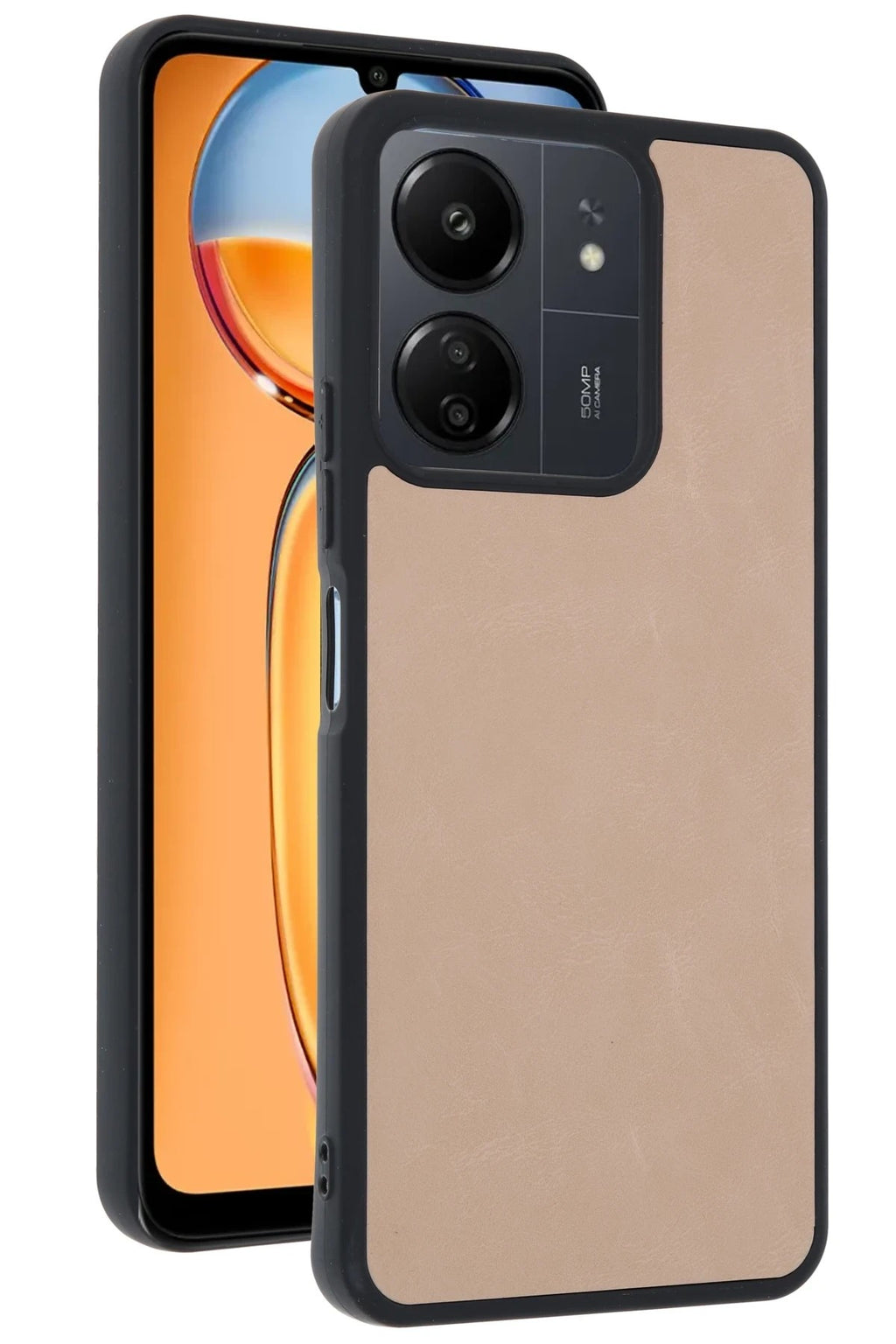 Mey İthalat® Redmi 13C Kılıf Aras Deri Kapak - Pudra