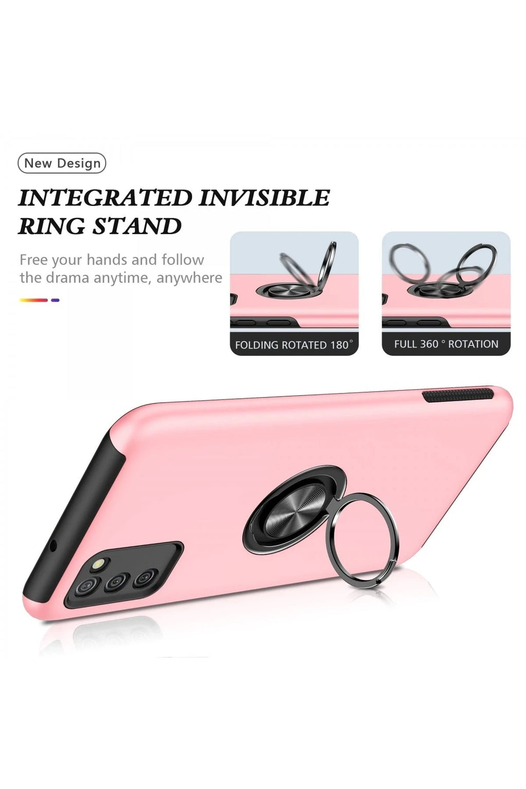 Mey İthalat® Samsung Galaxy A02S Kılıf Elit Yüzüklü Kapak - Pembe