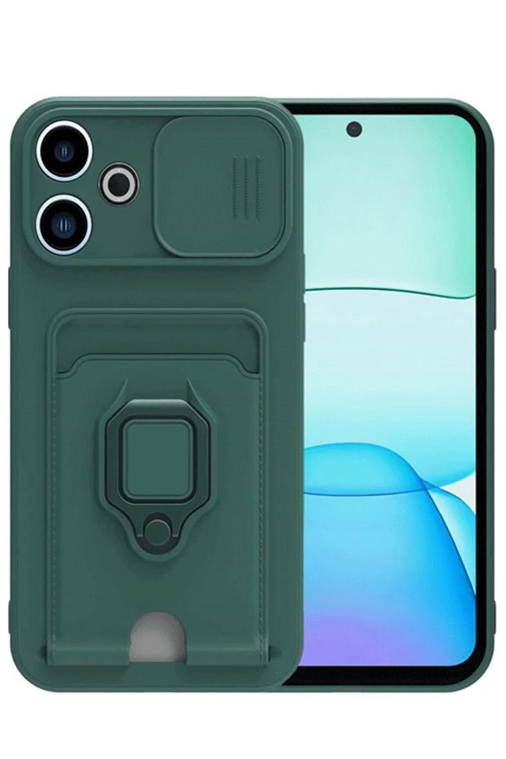 Mey İthalat® Redmi 13 4G Kılıf Zuma Kartvizitli Yüzüklü Silikon - Yeşil