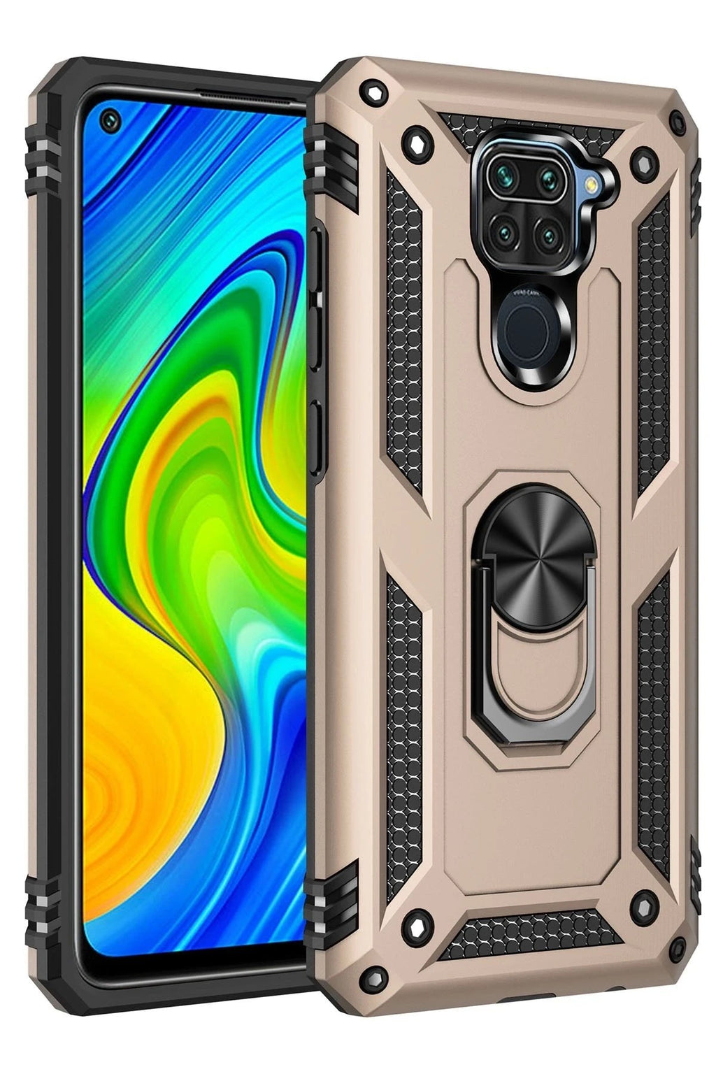 Mey İthalat® Redmi Note 9 Kılıf Sofya Yüzüklü Silikon Kapak - Gold