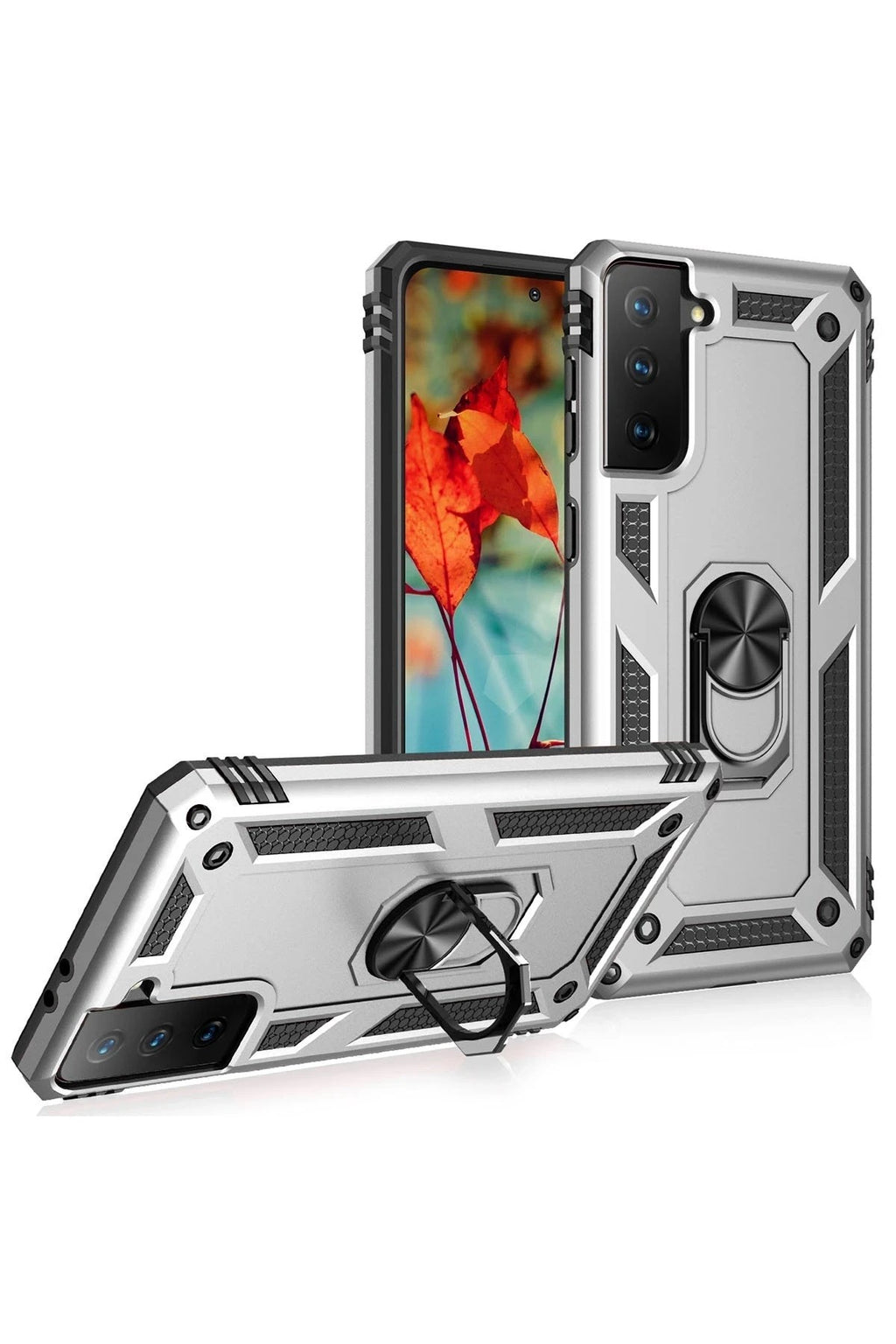 Mey İthalat® Samsung Galaxy S21 Kılıf Sofya Yüzüklü Silikon Kapak - Gümüş