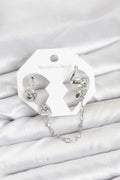 Mey İthalat® Pirinç Gümüş Renk Yılan Model Zincir Bağlantılı Ear Cuff Küpe Seti