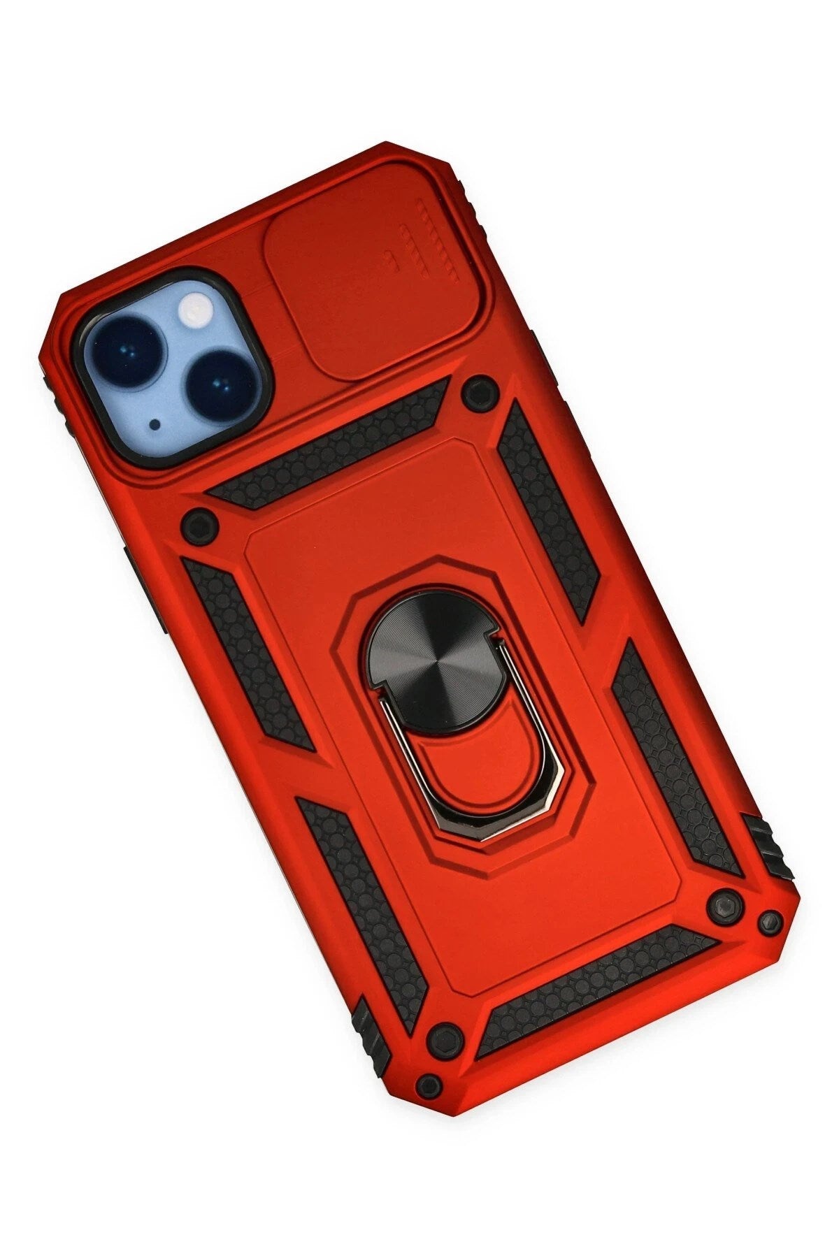 Mey İthalat® iPhone 14 Plus Kılıf Pars Lens Yüzüklü Silikon - Kırmızı