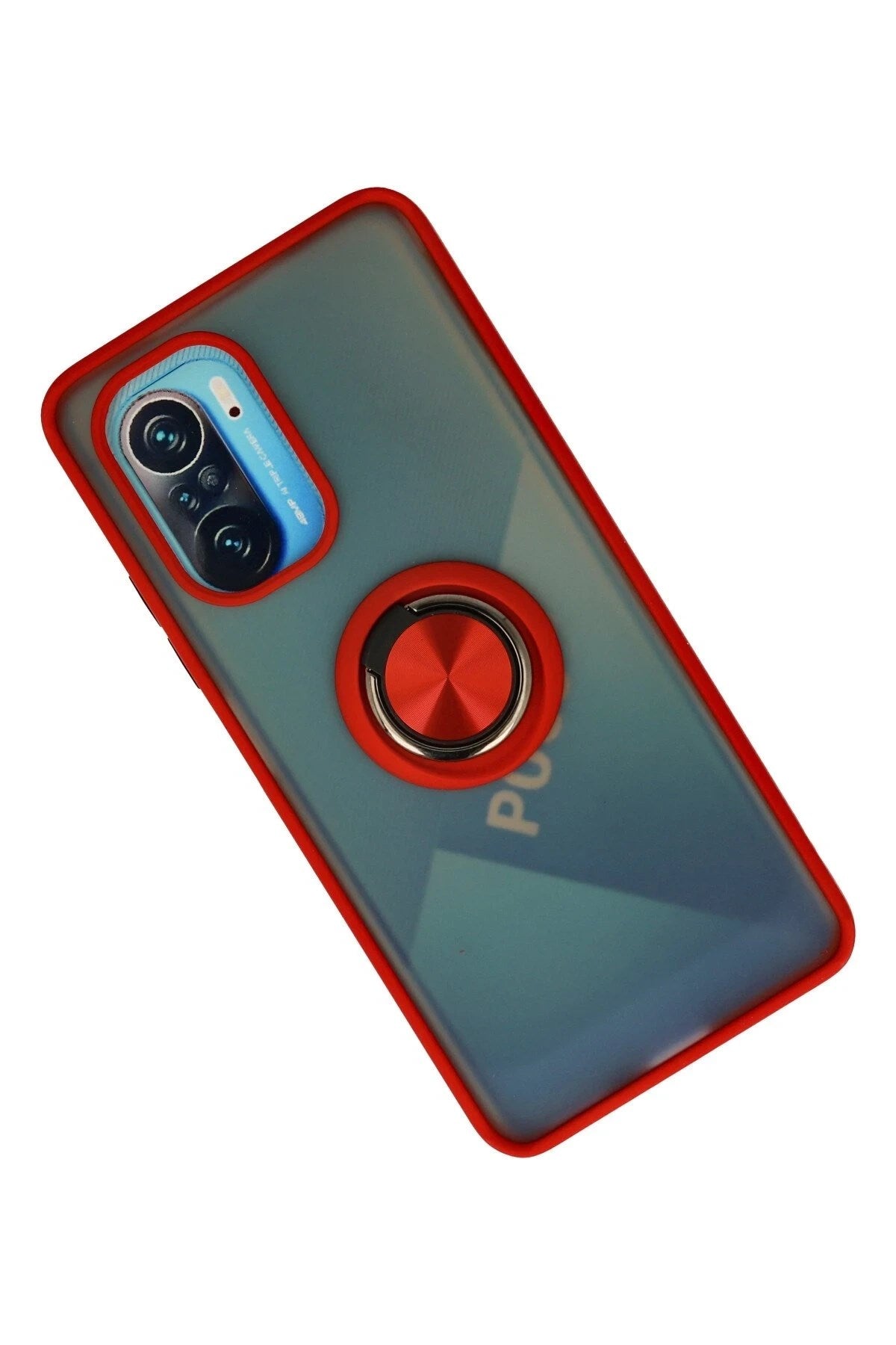 Mey İthalat® Redmi K40 Kılıf Montreal Yüzüklü Silikon Kapak - Kırmızı