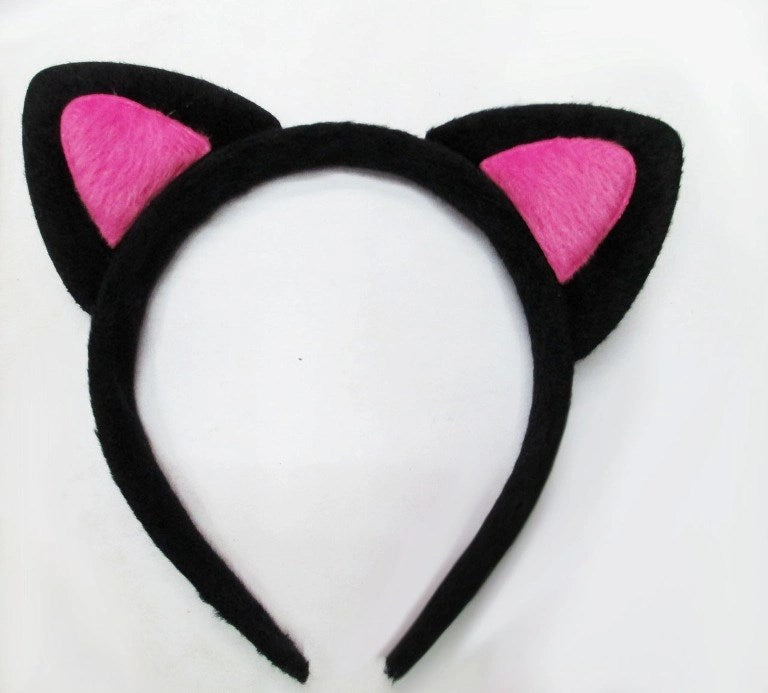 Mey İthalat® Sevimli Kedi Kulak Pofuduk Kedi Taç Siyah İçi Şeker Fuşya Renk 17x15 cm