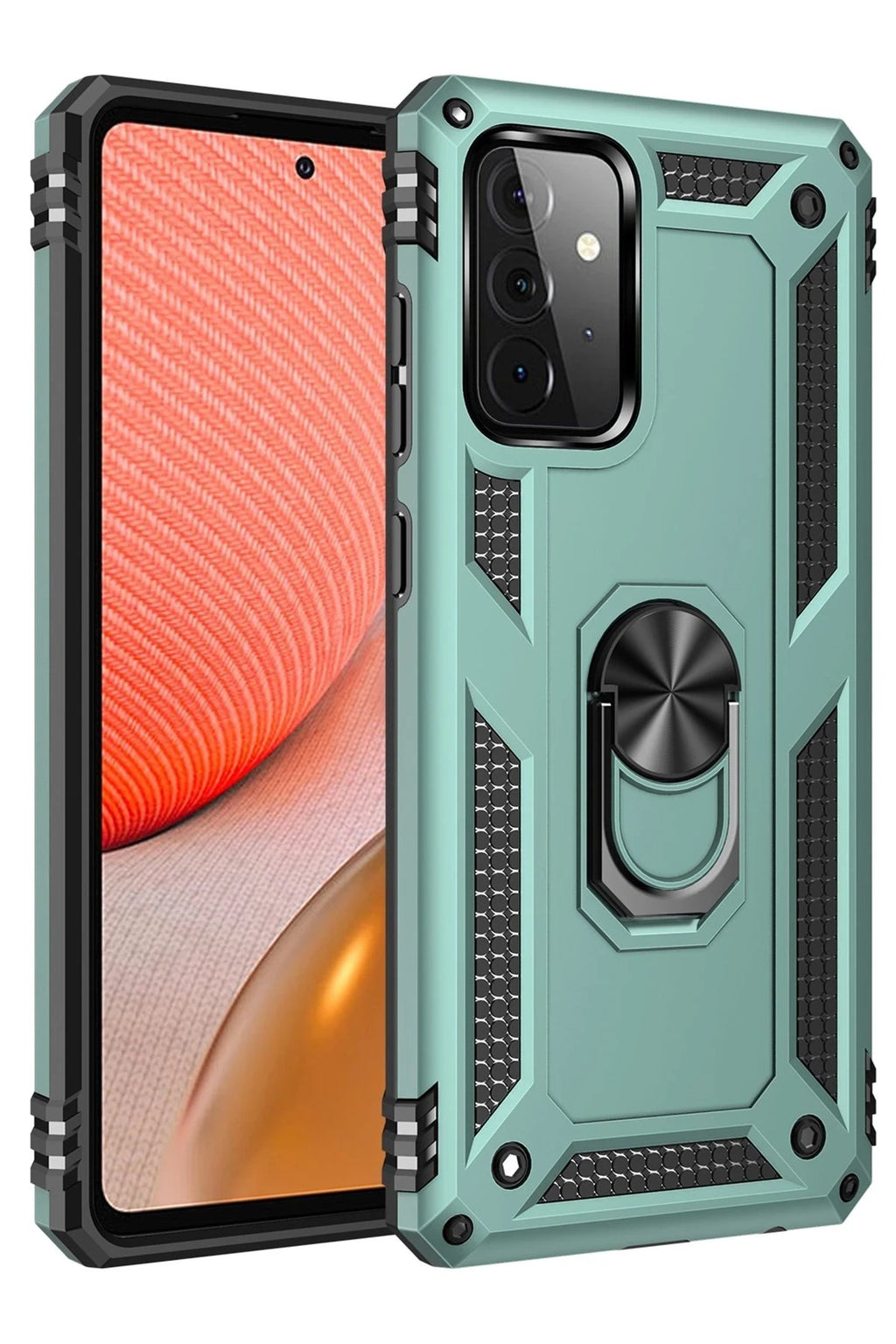 Mey İthalat® Samsung Galaxy A72 Kılıf Sofya Yüzüklü Silikon Kapak - Yeşil