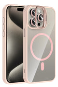 Mey İthalat® iPhone 15 Pro Max Remim Lensli Magsafe Standlı Kapak - Pembe