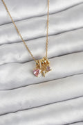 Mey İthalat® 316L Çelik Gold Pembe Zirkon Taşlı Charmlı Kadın Kolye