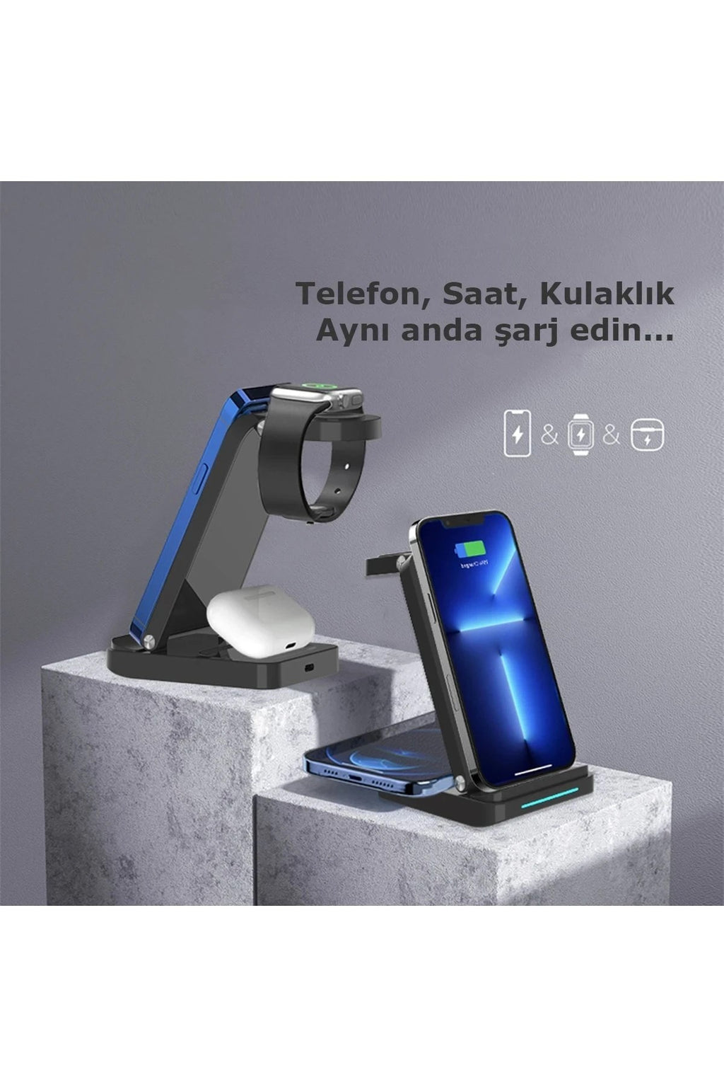 Mey İthalat® S90 4in1 Kablosuz Şarj Masaüstü Set - Siyah