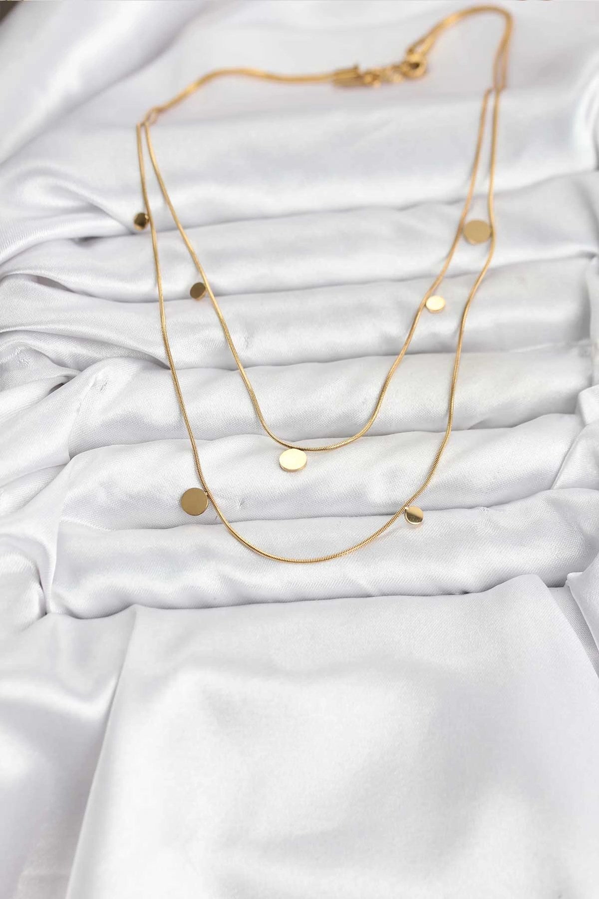 Mey İthalat® 316L Çelik Zincir Gold Renk Pullu Kadın Kolye