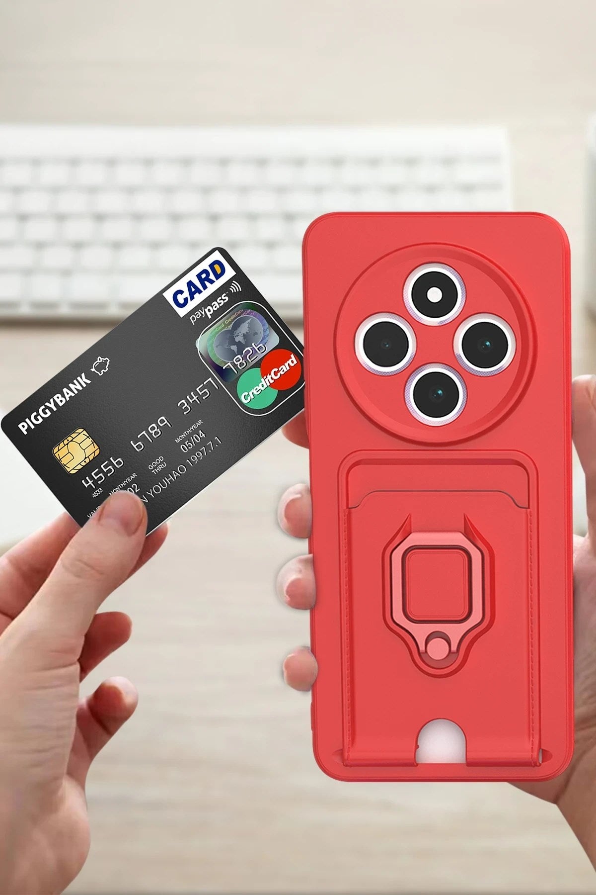 Mey İthalat® Redmi 14C Kılıf Zuma Kartvizitli Yüzüklü Silikon - Lila