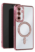 Mey İthalat® Samsung Galaxy S25 Kılıf Joke Simli Magneticsafe Kılıf - Pembe