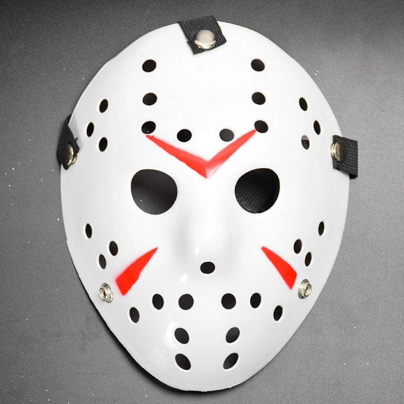 Mey İthalat® Beyaz Renk Kırmızı Çizgili Tam Yüz Hokey Jason Maskesi Hannibal Maskesi