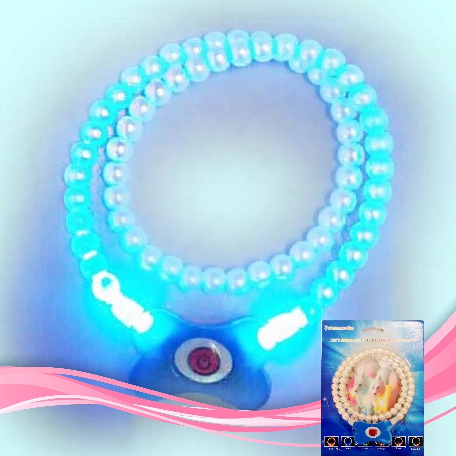 Mavi Renk Neon Led Işıklı Kedi Köpek Kolyesi (18,5 cm)