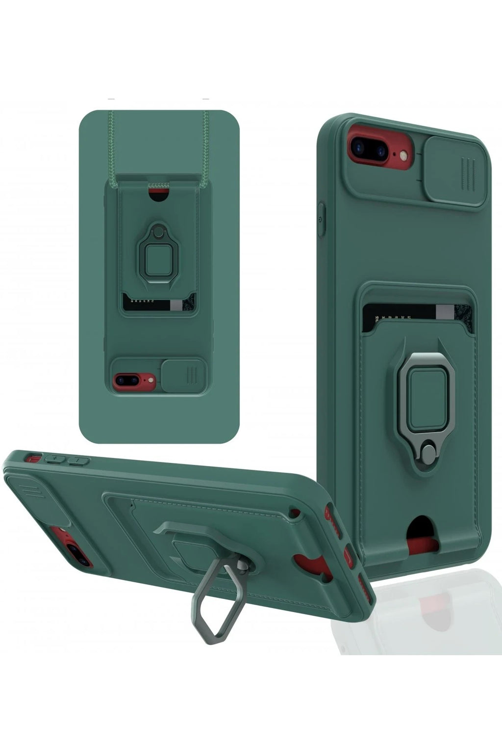 Mey İthalat® iPhone 7 Plus Kılıf Zuma Kartvizitli Yüzüklü Silikon - Yeşil