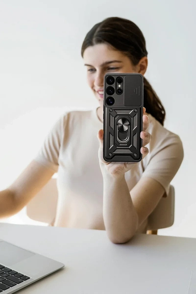 Mey İthalat® Samsung Galaxy S25 Ultra Kılıf Pars Lens Yüzüklü Silikon - Kırmızı