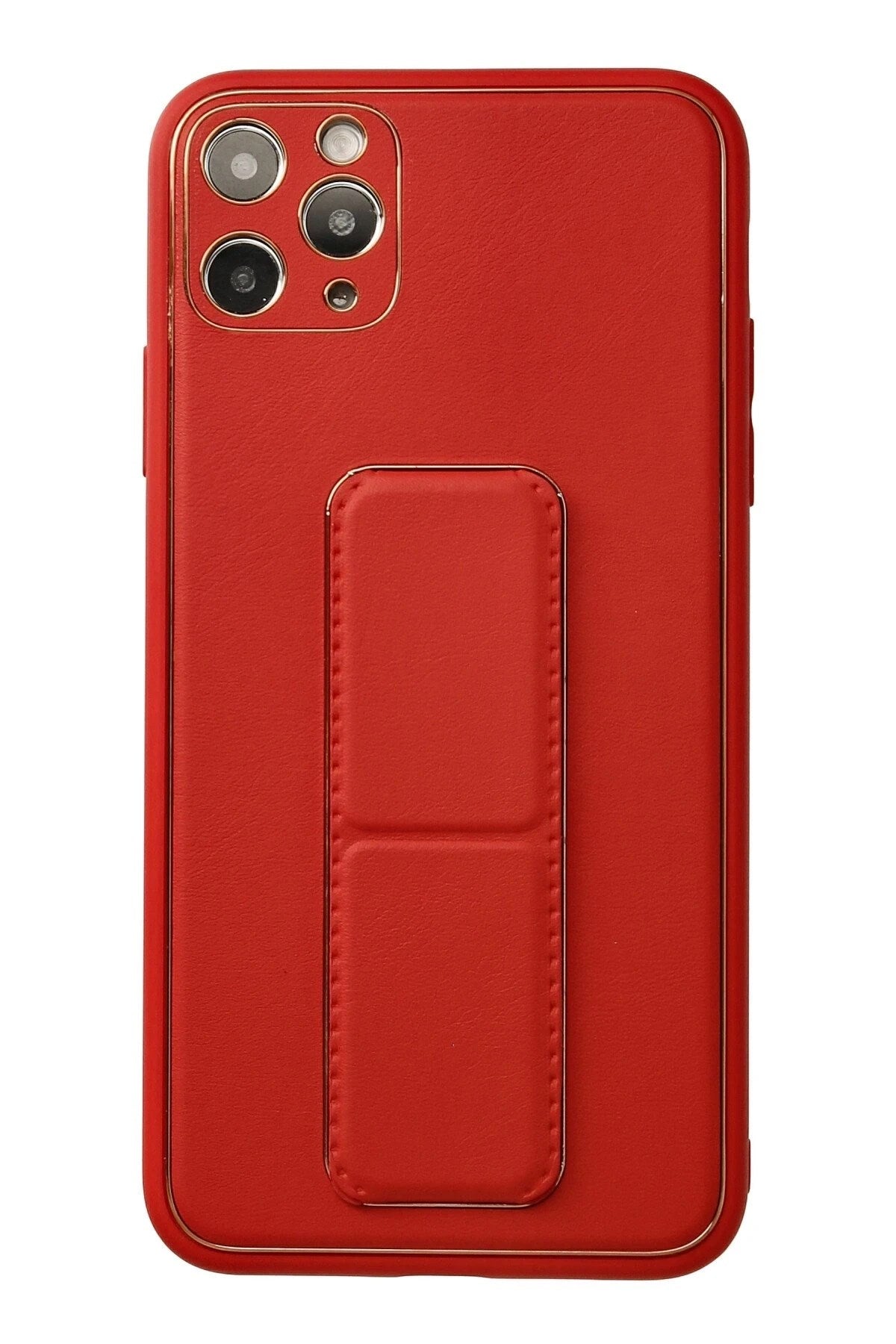 Mey İthalat® iPhone 11 Pro Max Kılıf Coco Deri Standlı Kapak - Kırmızı