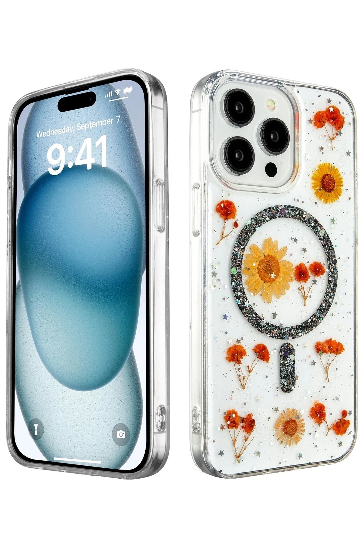 Mey İthalat® iPhone 15 Pro Max Kılıf Daisy Simli Magsafe Kapak - Siyah