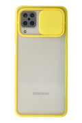 Mey İthalat® Samsung Galaxy A12 Kılıf Palm Buzlu Kamera Sürgülü Silikon - Sarı