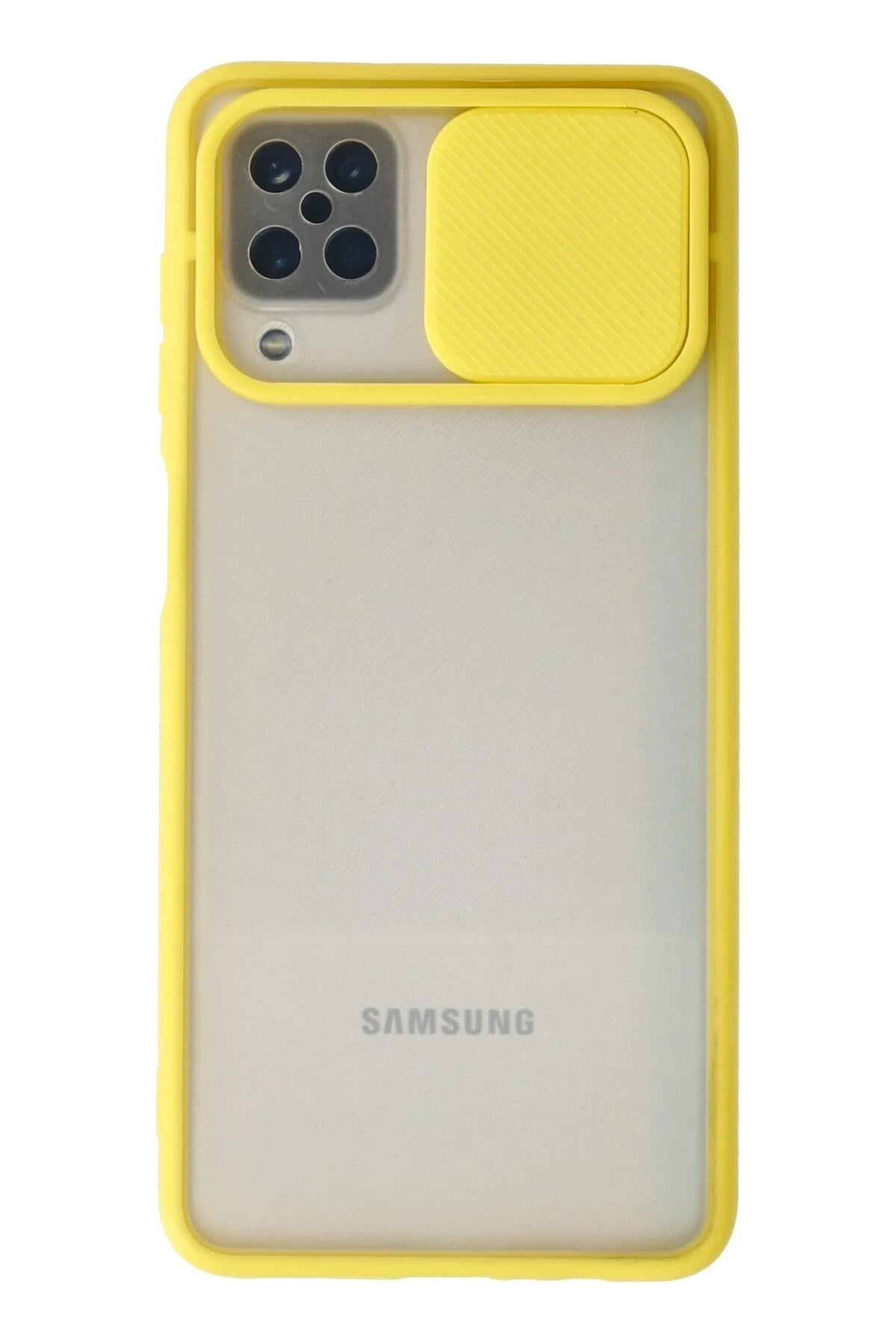 Mey İthalat® Samsung Galaxy A12 Kılıf Palm Buzlu Kamera Sürgülü Silikon - Sarı