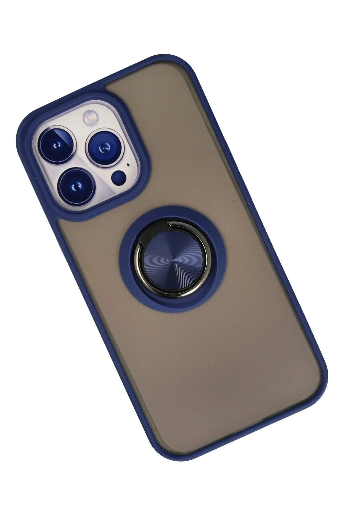 Mey İthalat® iPhone 13 Pro Max Kılıf Montreal Yüzüklü Silikon Kapak - Lacivert