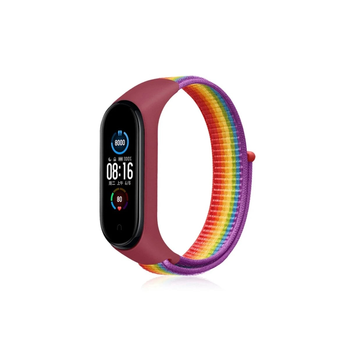 Mey İthalat® Mi Band 4 Hasırlı Cırtcırtlı Kordon - Gökkuşağı