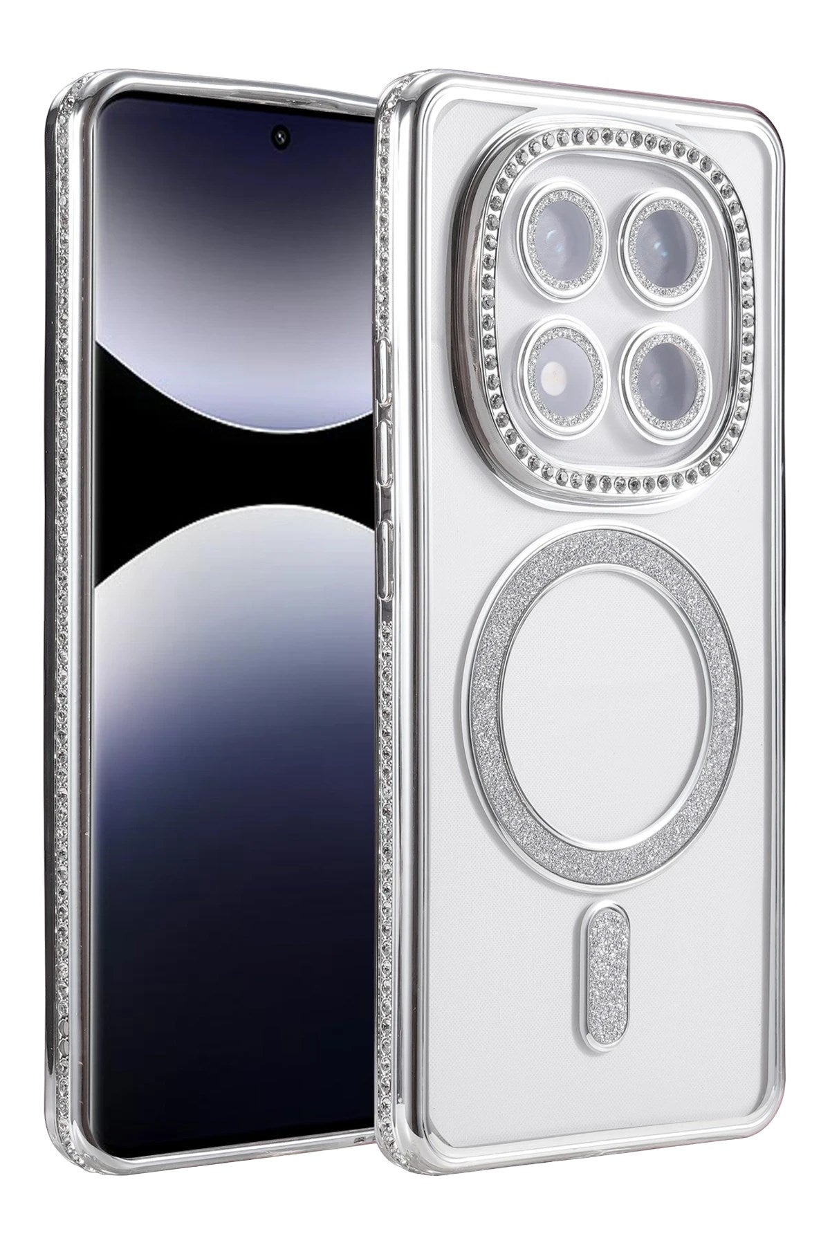 Mey İthalat® Redmi Note 14 Pro 5G Joke Simli Magneticsafe Kılıf - Gümüş