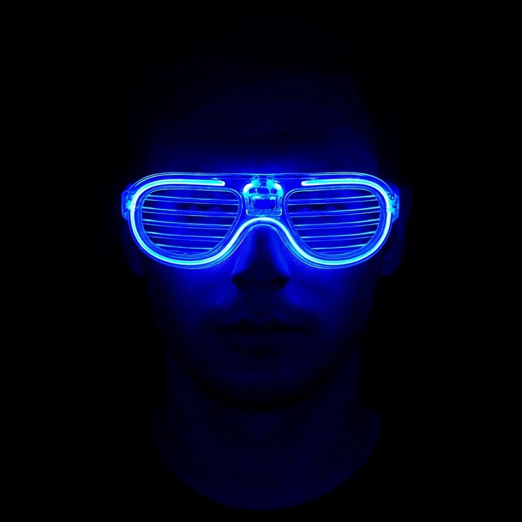 Mey İthalat® Mavi Led Işıklı Parti Gözlüğü - Neon Glow Şerit Gözlük 3 Modlu