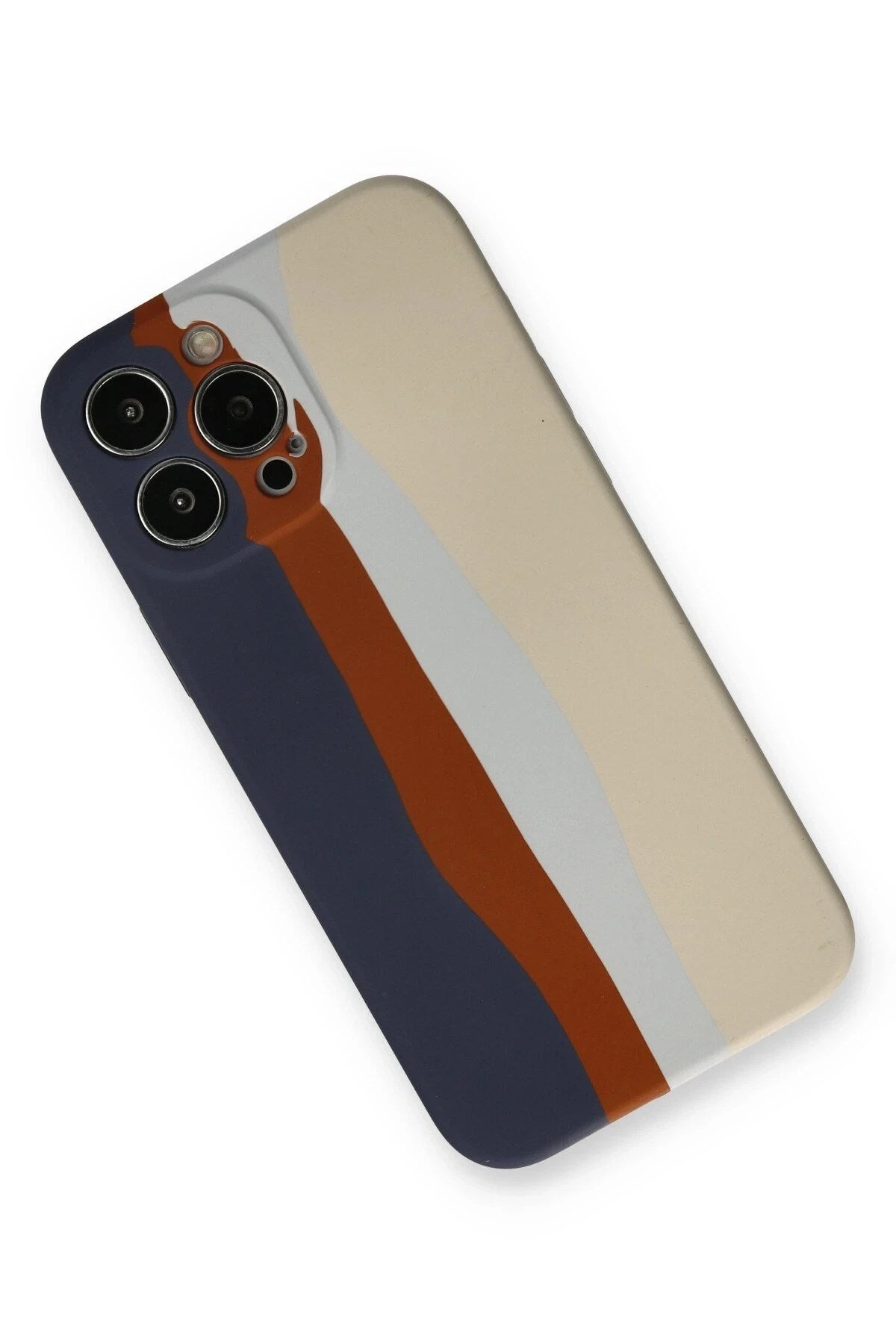 Mey İthalat® iPhone 13 Pro Kılıf Ebruli Lansman Silikon - Lacivert-Krem