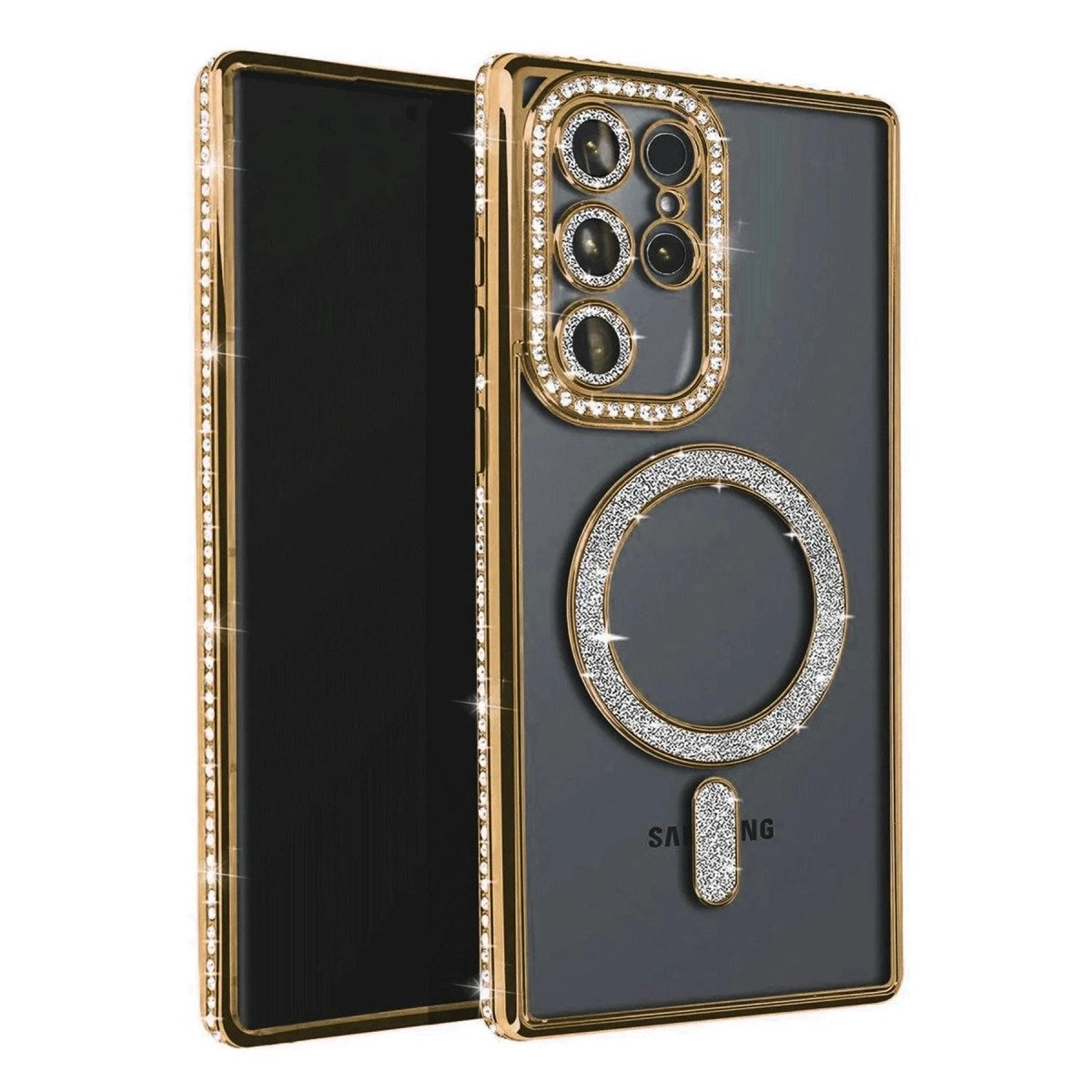 Mey İthalat® Samsung Galaxy S23 Ultra Joke Simli Magneticsafe Kılıf - Gold