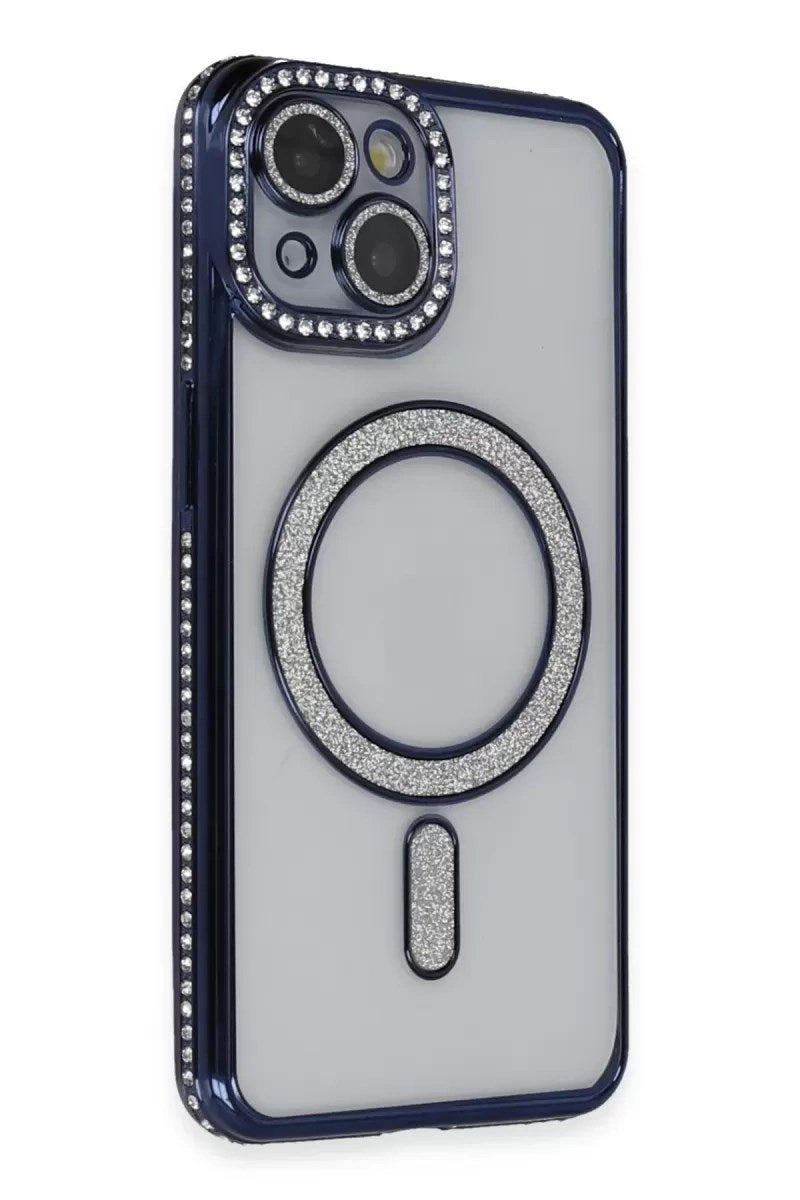 Mey İthalat® iPhone 13 Kılıf Joke Simli Magneticsafe Kılıf - Lacivert