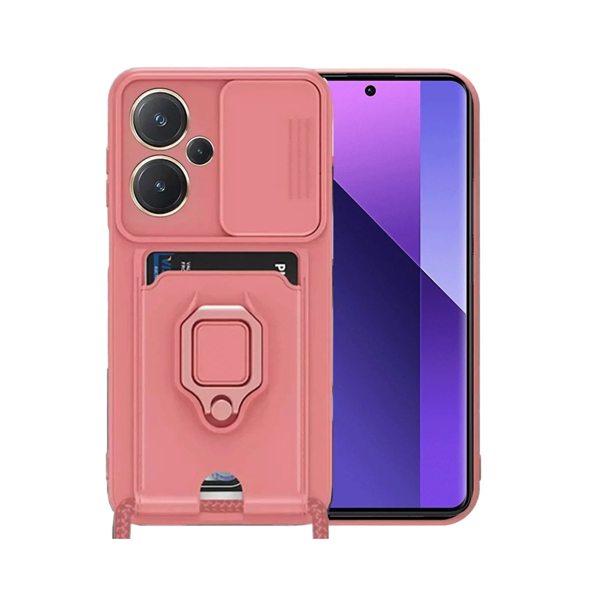 Mey İthalat® Redmi Note 13 Pro Plus Kılıf Zuma Kartvizitli Yüzüklü Silikon - Pembe
