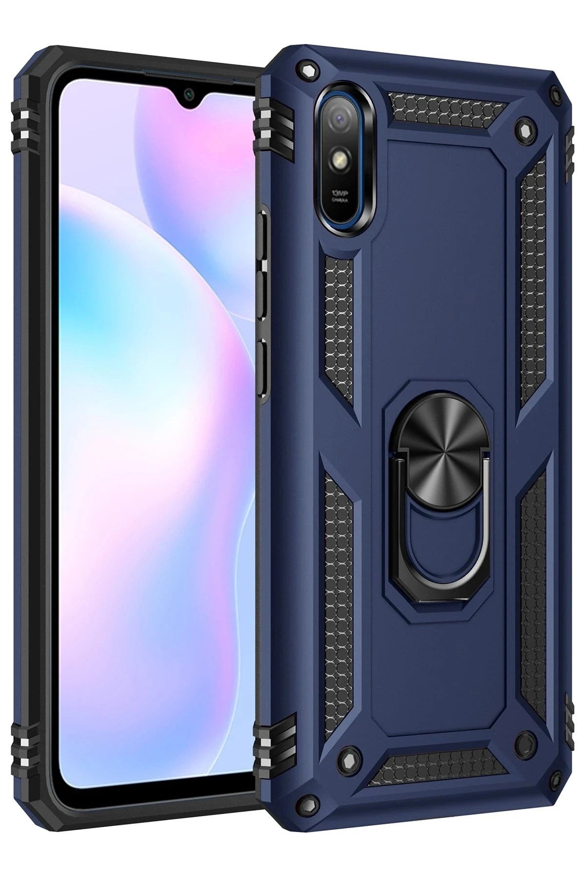 Mey İthalat® Redmi 9A Kılıf Sofya Yüzüklü Silikon Kapak - Lacivert