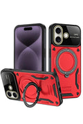 Mey İthalat® iPhone 16 Kılıf Joy Lens Standlı Kapak - Kırmızı