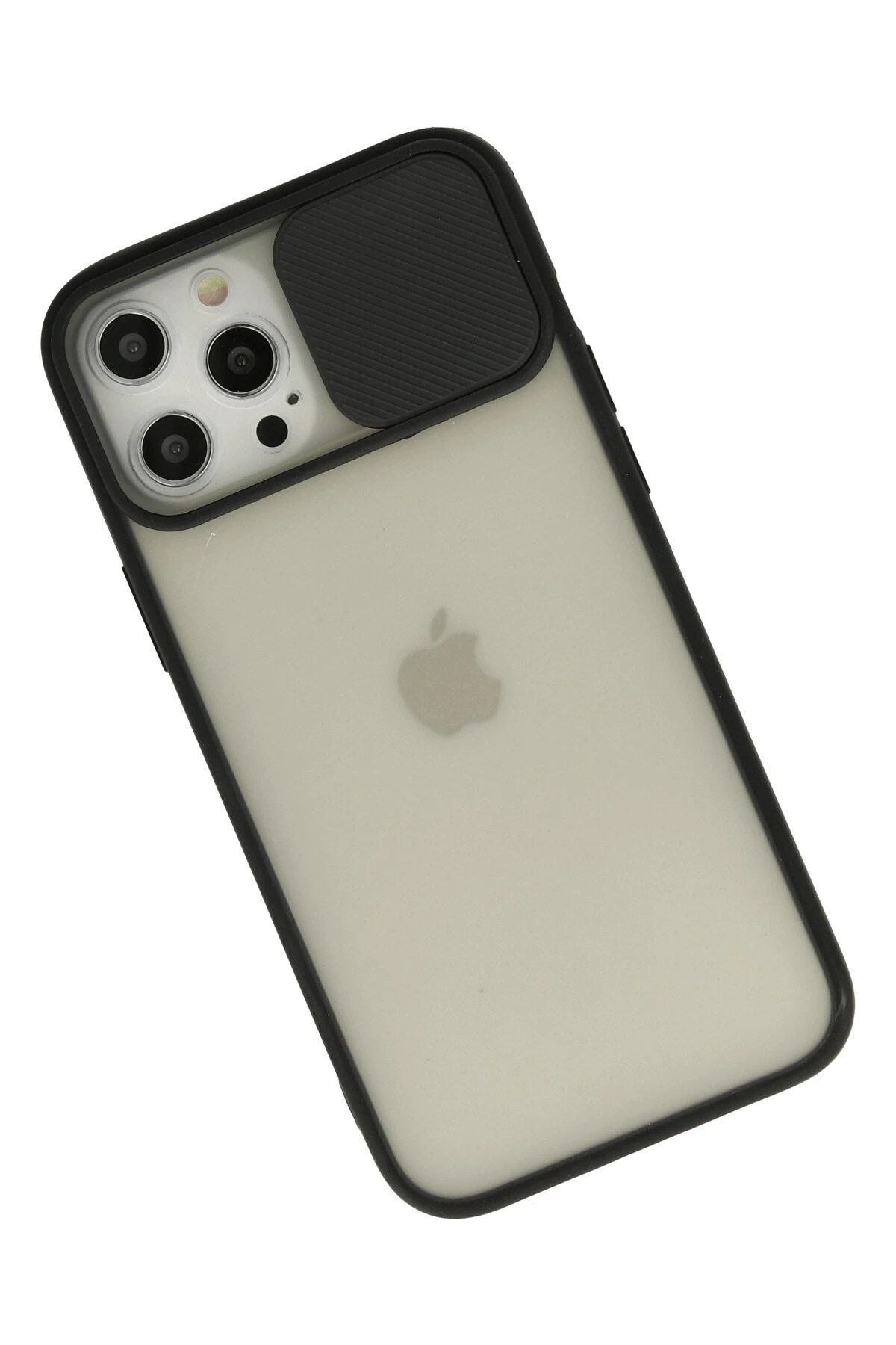 Mey İthalat® iPhone 12 Pro Max Kılıf Palm Buzlu Kamera Sürgülü Silikon - Siyah