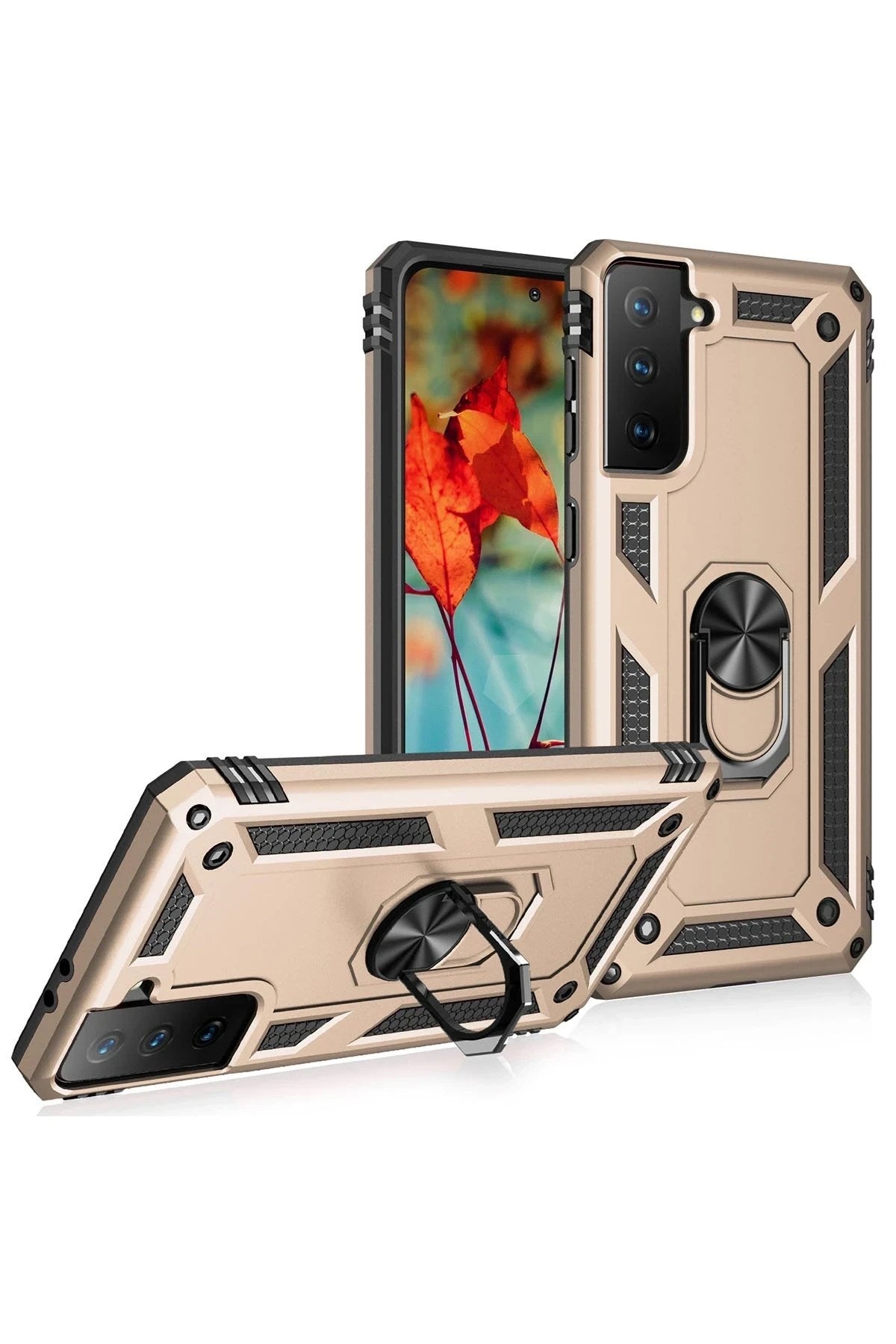 Mey İthalat® Samsung Galaxy S21 Kılıf Sofya Yüzüklü Silikon Kapak - Gold