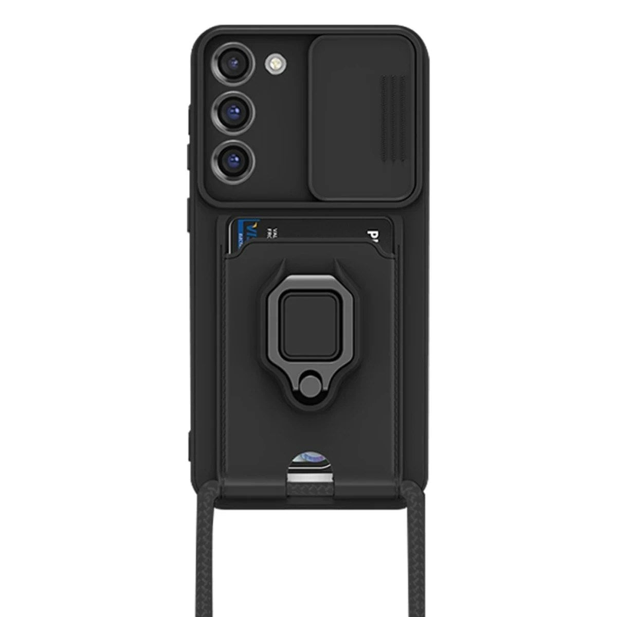 Mey İthalat® Samsung Galaxy S23 Plus Kılıf Zuma Kartvizitli Yüzüklü Silikon - Siyah