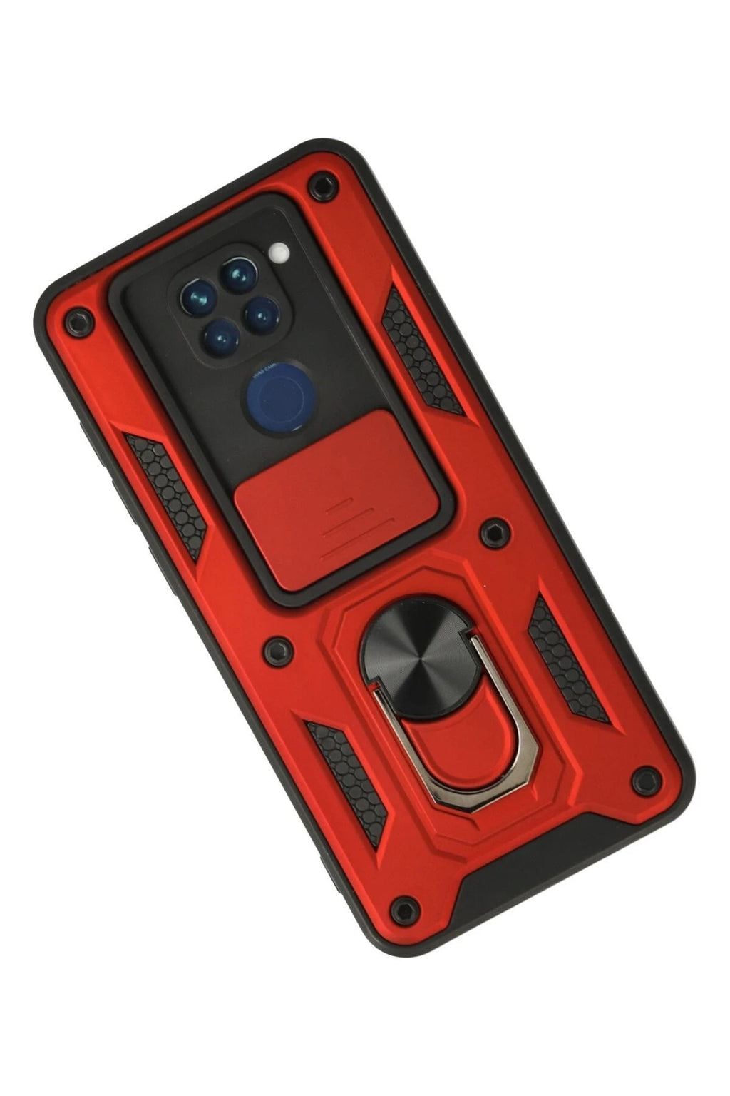 Mey İthalat® Redmi Note 9 Kılıf Pars Lens Yüzüklü Silikon - Kırmızı