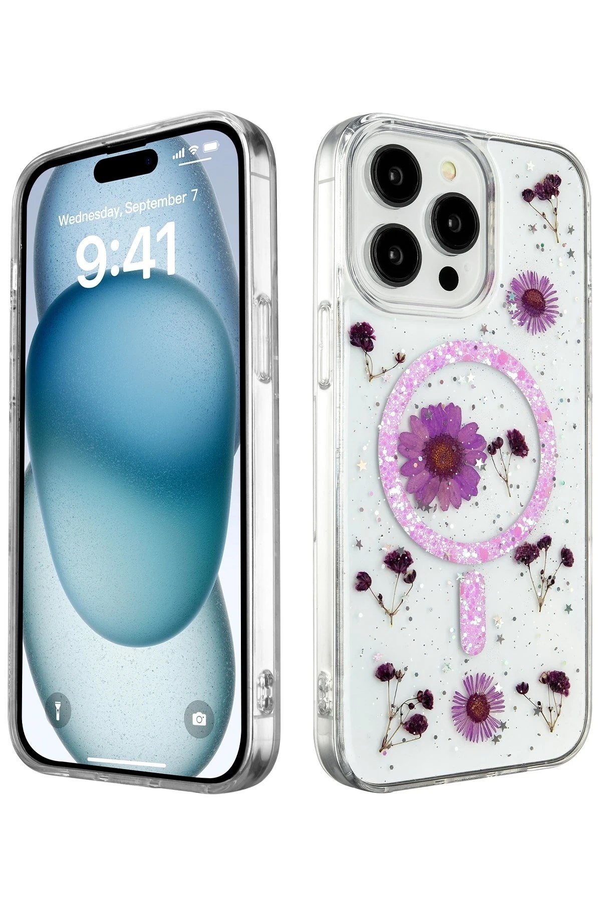 Mey İthalat® iPhone 14 Pro Max Kılıf Daisy Simli Magsafe Kapak - Mor