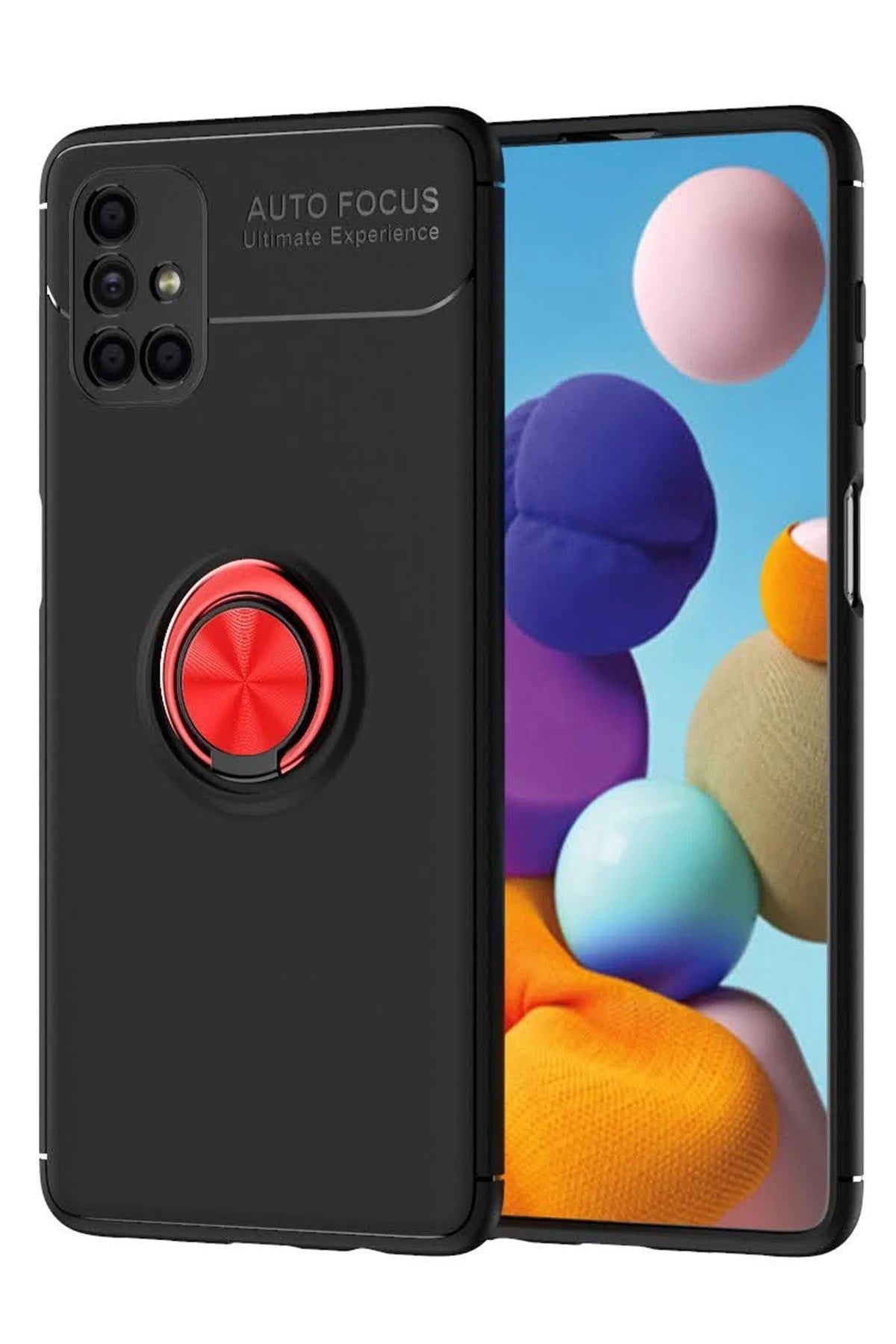 Mey İthalat® Samsung Galaxy M51 Kılıf Range Yüzüklü Silikon - Siyah-Kırmızı