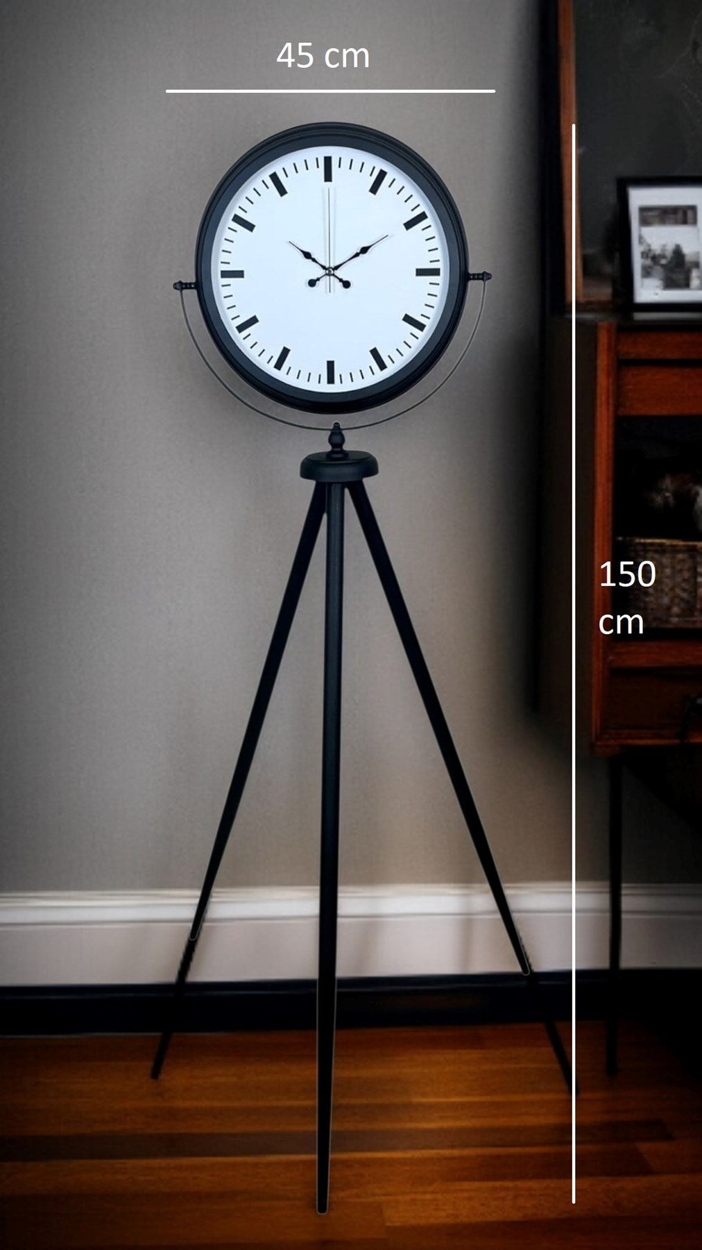 Siyah & Beyaz Saf Sade Tasarım Tripod Ayaklı Saat