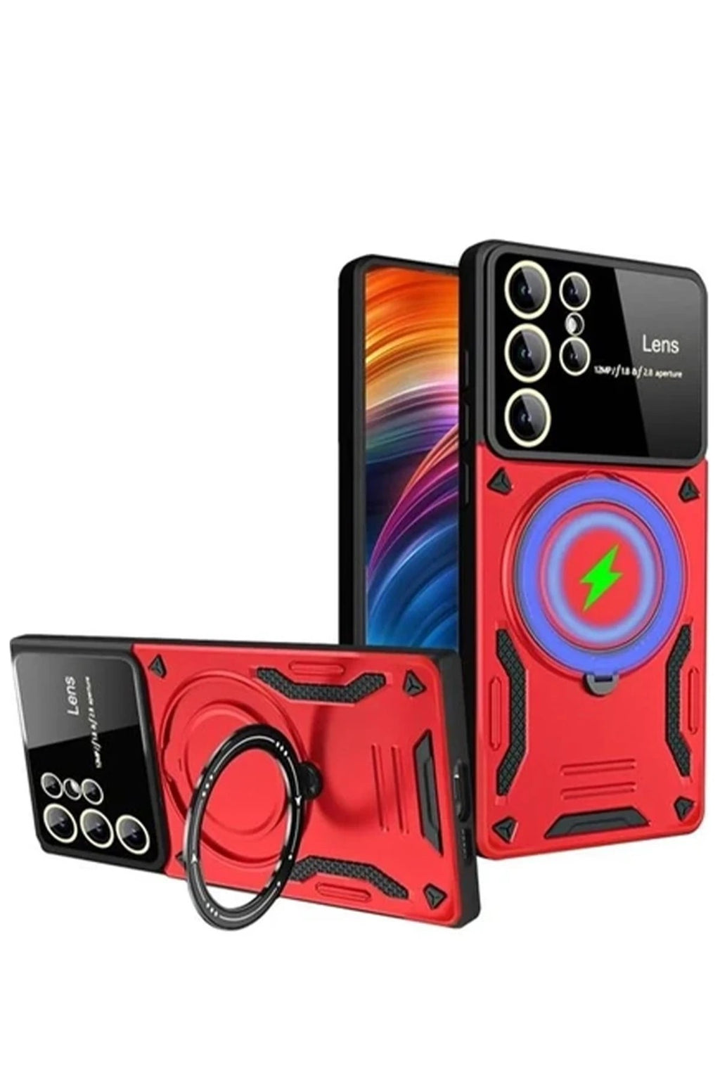 Mey İthalat® Samsung Galaxy S24 Ultra Kılıf Joy Lens Standlı Kapak - Kırmızı