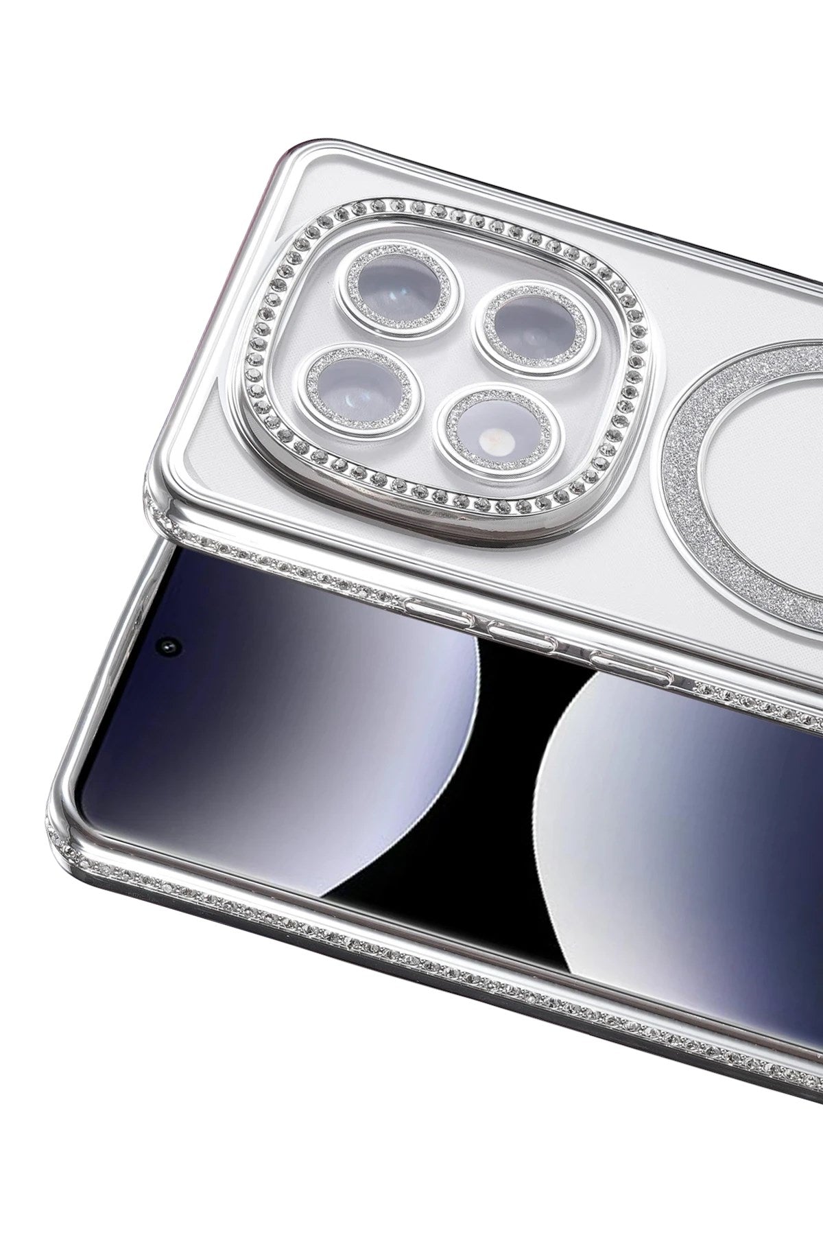 Mey İthalat® Redmi Note 14 Pro 5G Joke Simli Magneticsafe Kılıf - Gümüş