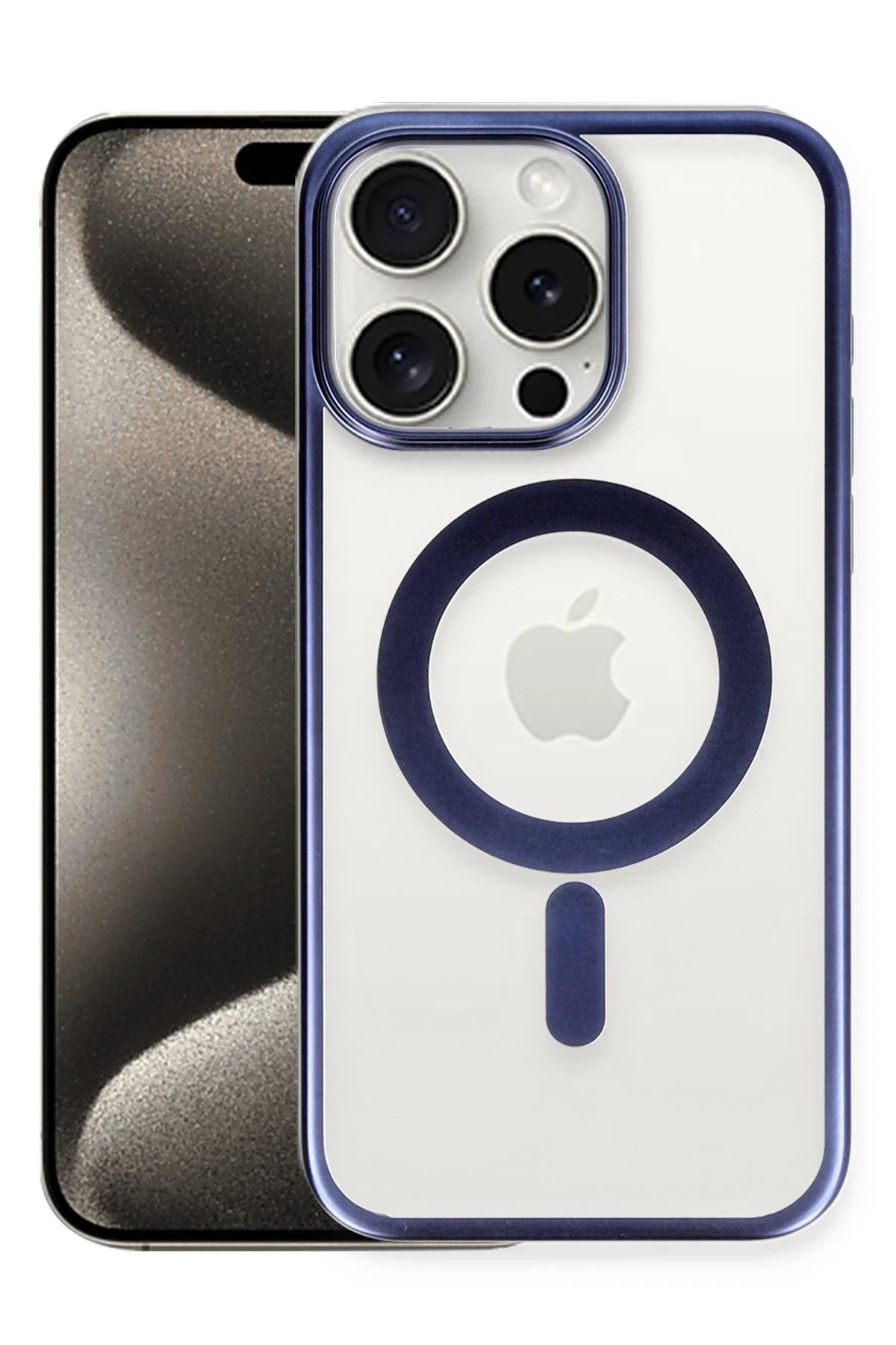 Mey İthalat® iPhone 15 Pro Max Kılıf Erozi Magsafe Kapak - Lacivert